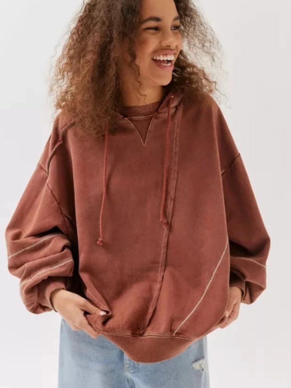 BDG Saga Spliced Hoodie Sweatshirt Urban Outfitters Rouge Long Sleeve Jacket S